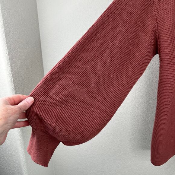 1.State V-Neck Ribbed Balloon Sleeve Terracotta Brown Oversize Sweater Large NWT - Picture 7 of 12